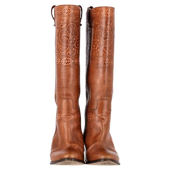 Valentino Garavani Santeria Knee Boots In Brown Leather - Picture 2 of 6
